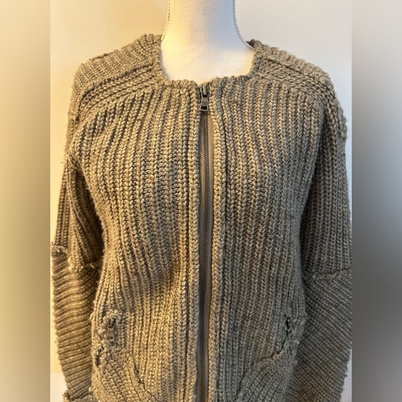 360 Sweater for Free People Zipper Cardigan Jacket Heather Brown Tweed med EUC - Picture 2 of 14
